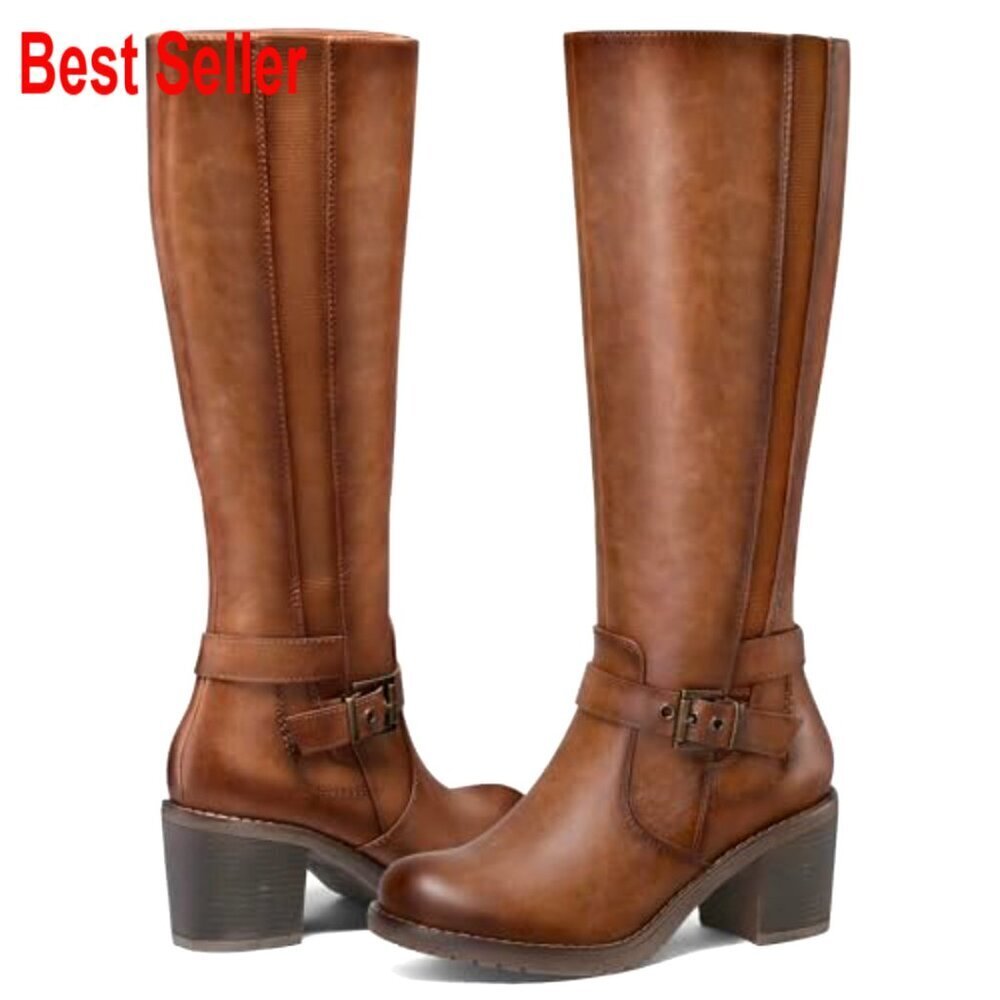 Knee High Block Heel Boots with PU Upper and Memory Foam Insole - Picture 4 of 7